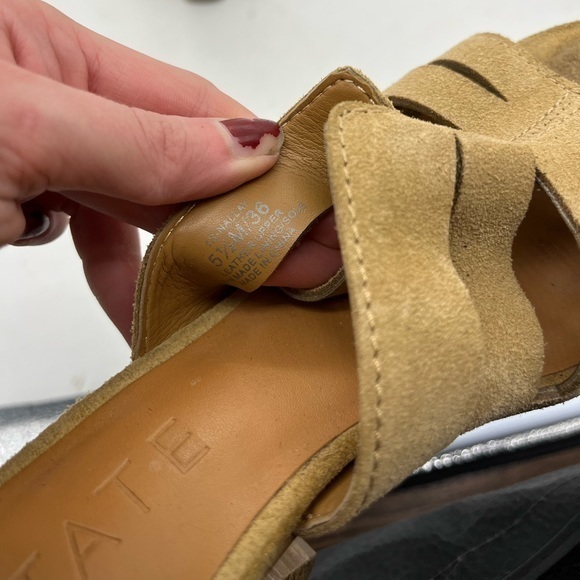 1. State Women’s Nallay Tan Genuine Suede Block Heel Ankle Strap Sandal Heels - Picture 12 of 14